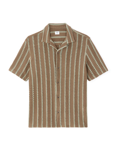 Regular Fit Poly-Cotton Cuban Collar Shirts - Brown