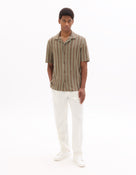 Regular Fit Poly-Cotton Cuban Collar Shirts - Brown