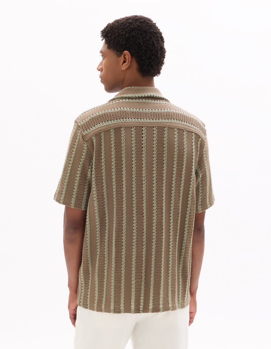 Regular Fit Poly-Cotton Cuban Collar Shirts - Brown