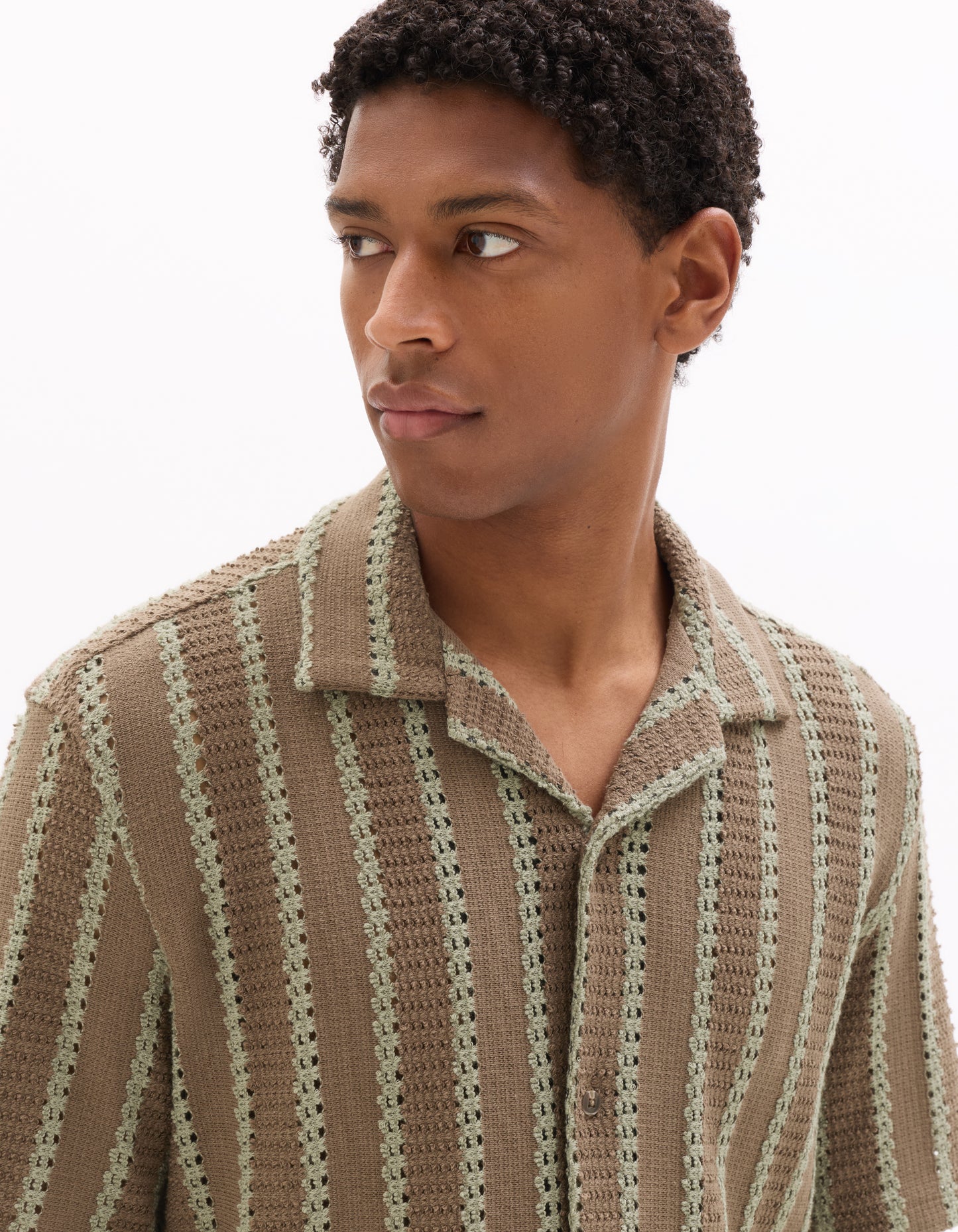 Regular Fit Poly-Cotton Cuban Collar Shirts - Brown
