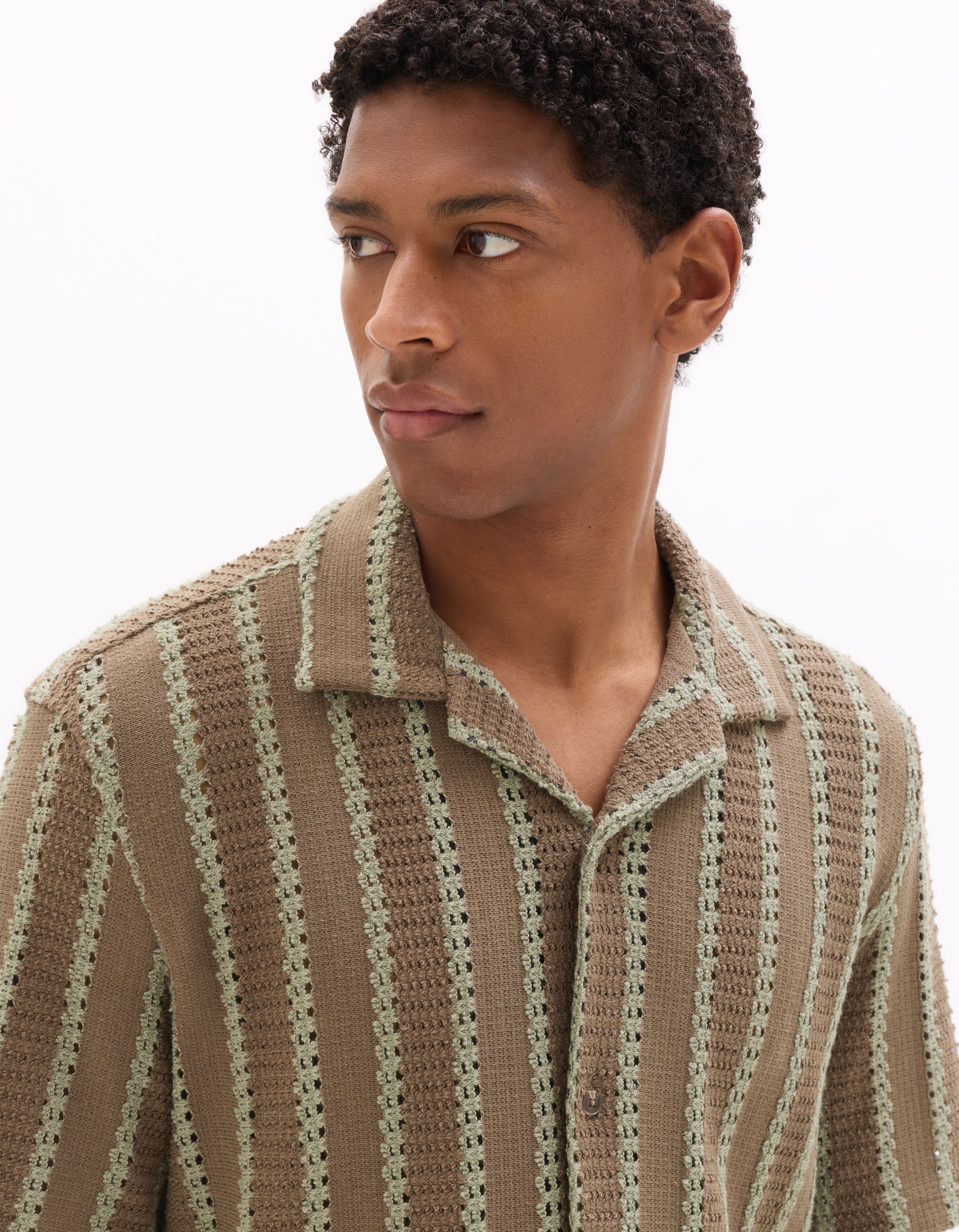 Regular Fit Poly-Cotton Cuban Collar Shirts - Brown