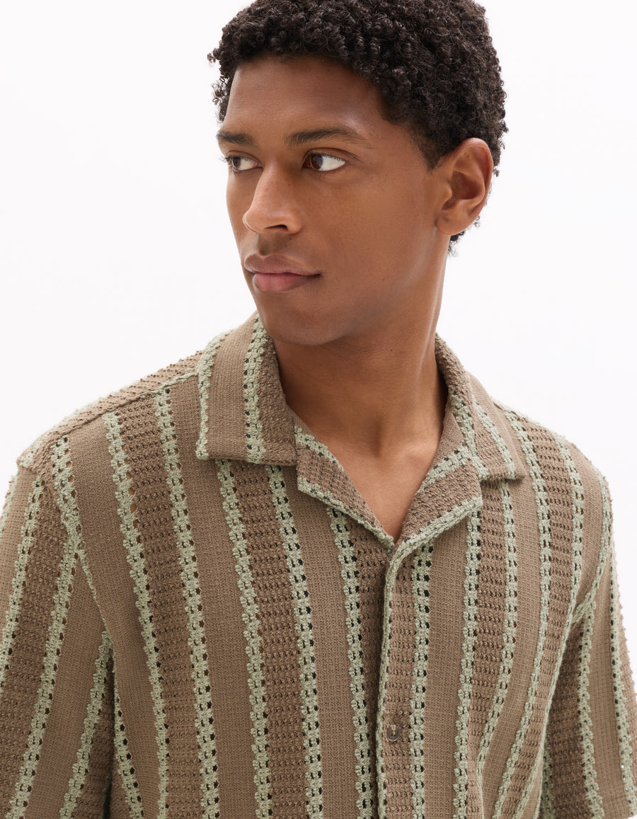 Regular Fit Poly-Cotton Cuban Collar Shirts - Brown