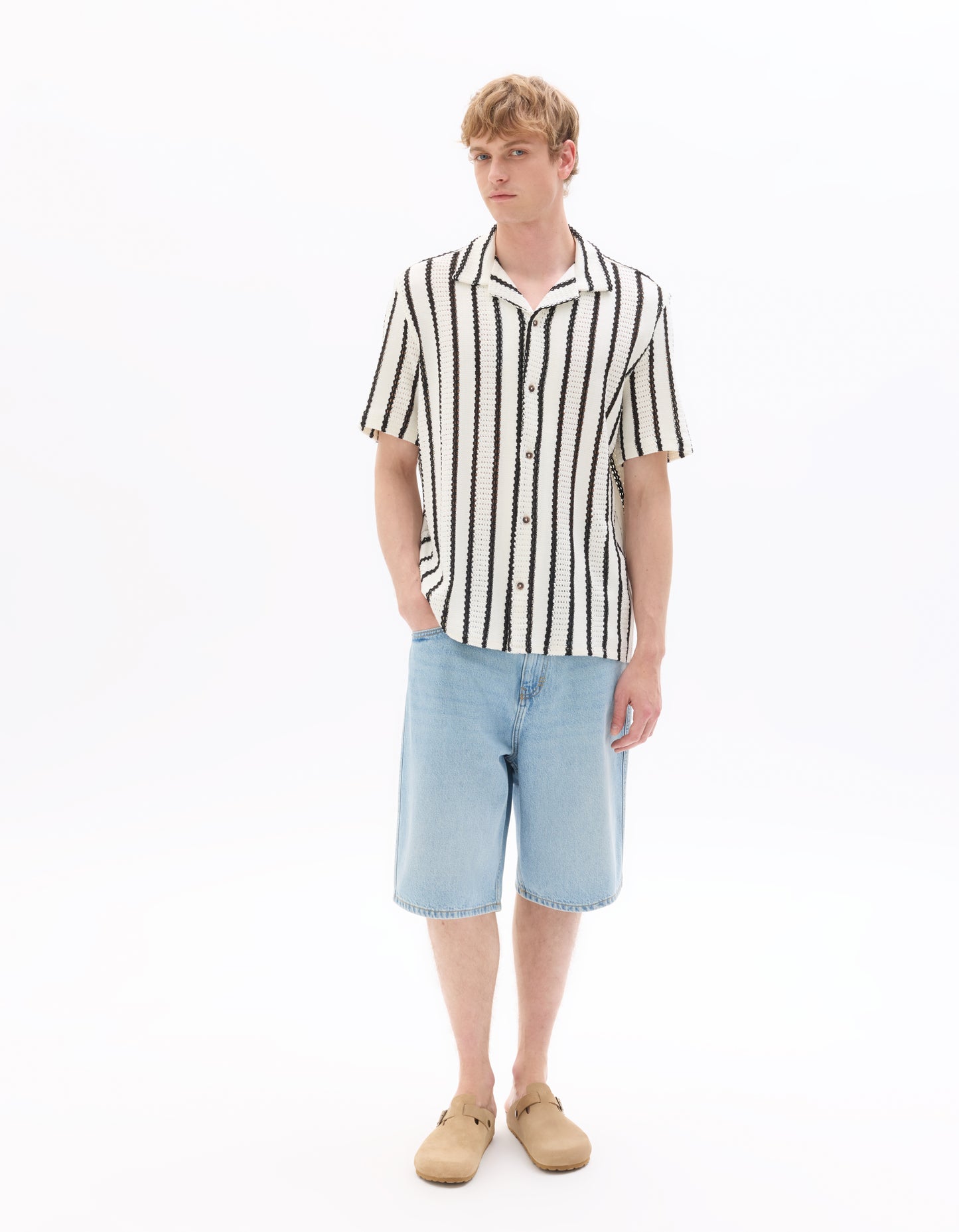 Regular Fit Poly-Cotton Cuban Collar Shirts - White
