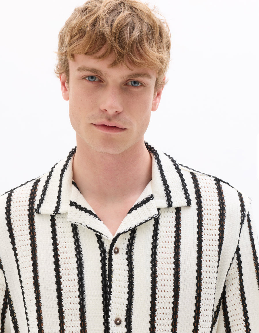 Regular Fit Poly-Cotton Cuban Collar Shirts - White