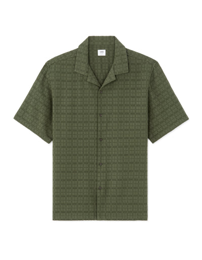 Regular Fit 100% Cotton Cuban Collar Shirt - Olive