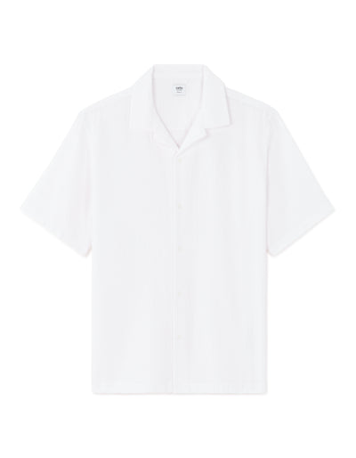 Regular Fit 100% Cotton Cuban Collar Shirt - White