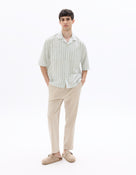 Boxy Fit Cotton Linen Striped Shirt - Blue