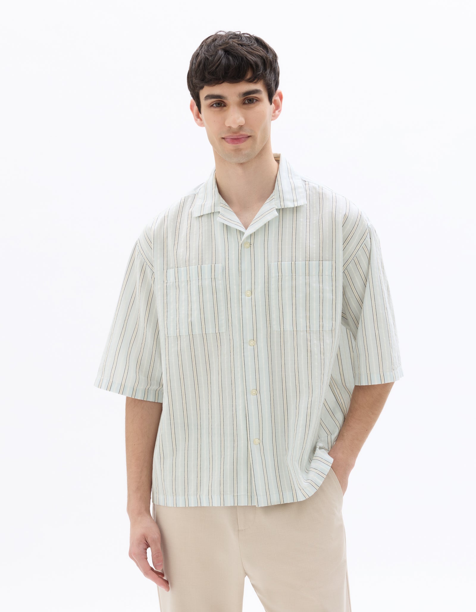 Celio Stripes  Cotton Blue Shirt