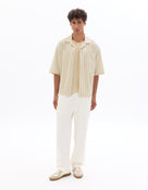 Boxy Fit Cotton Linen Striped Shirt - Beige
