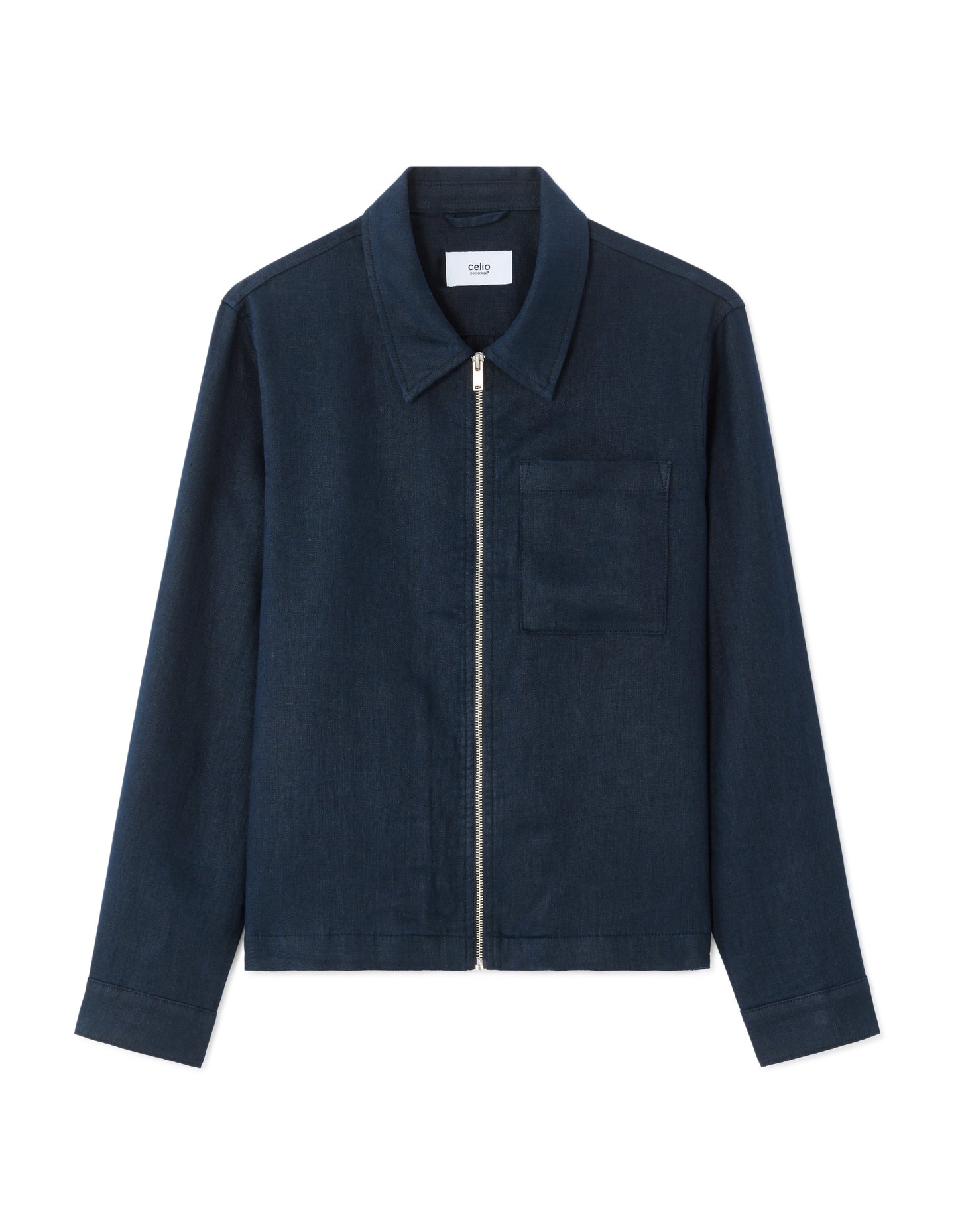 Regular Fit 100% Linen Regular Collar Jackets - Navy Blue
