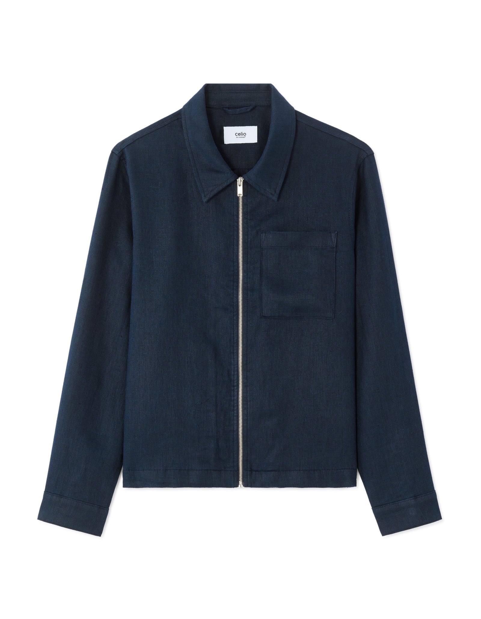 Regular Fit 100% Linen Regular Collar Jackets - Navy Blue