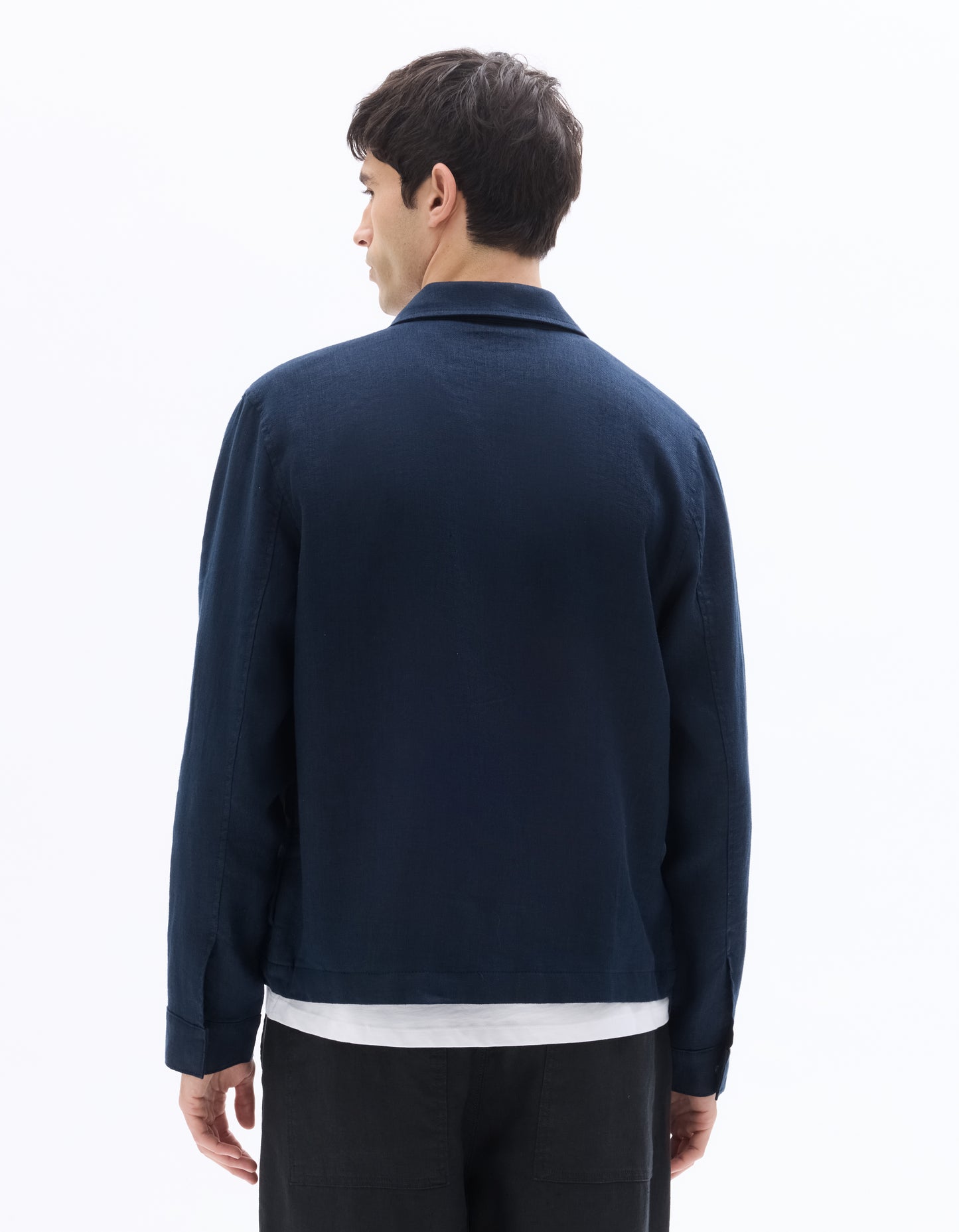 Regular Fit 100% Linen Regular Collar Jackets - Navy Blue