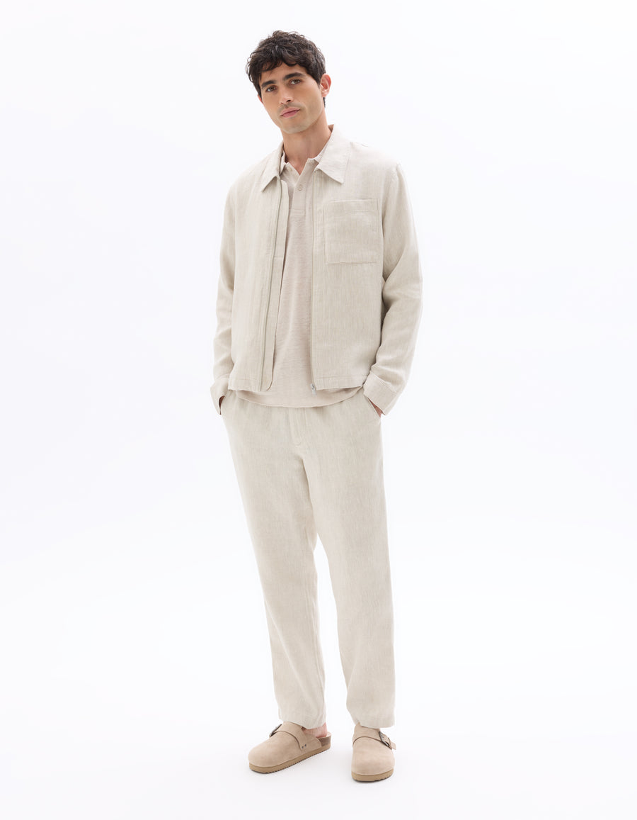 Regular Fit 100% Linen Regular Collar Jackets - Cream