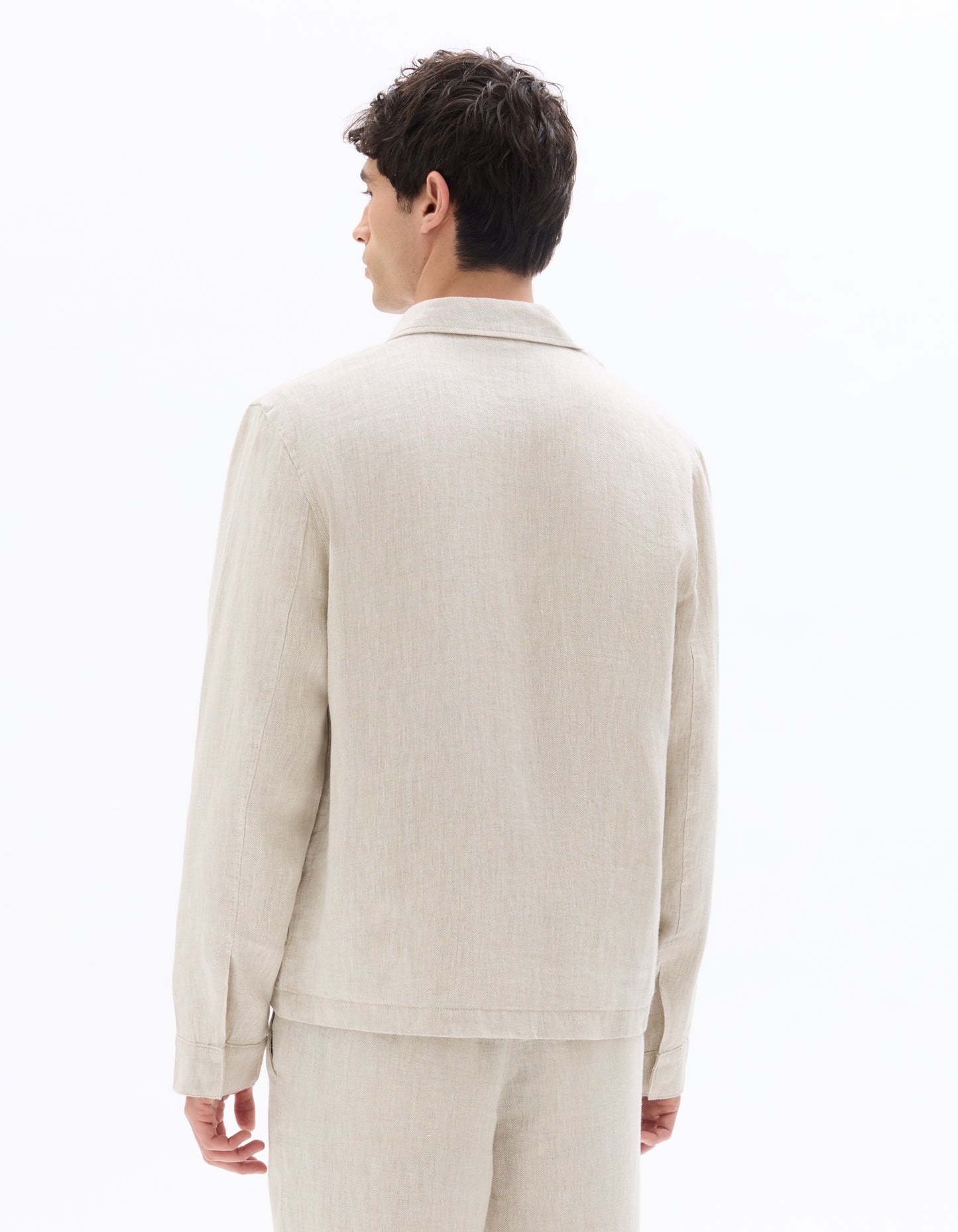 Regular Fit 100% Linen Regular Collar Jackets - Cream