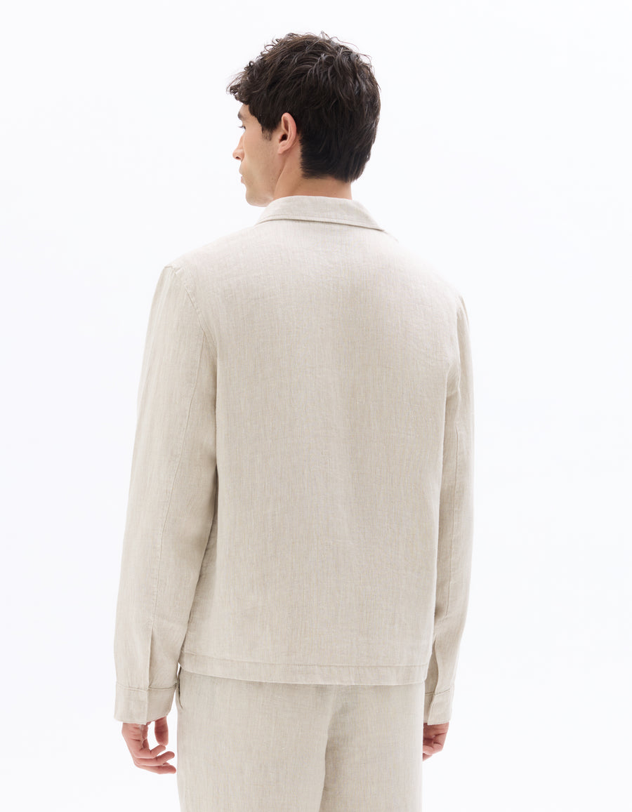Regular Fit 100% Linen Regular Collar Jackets - Cream