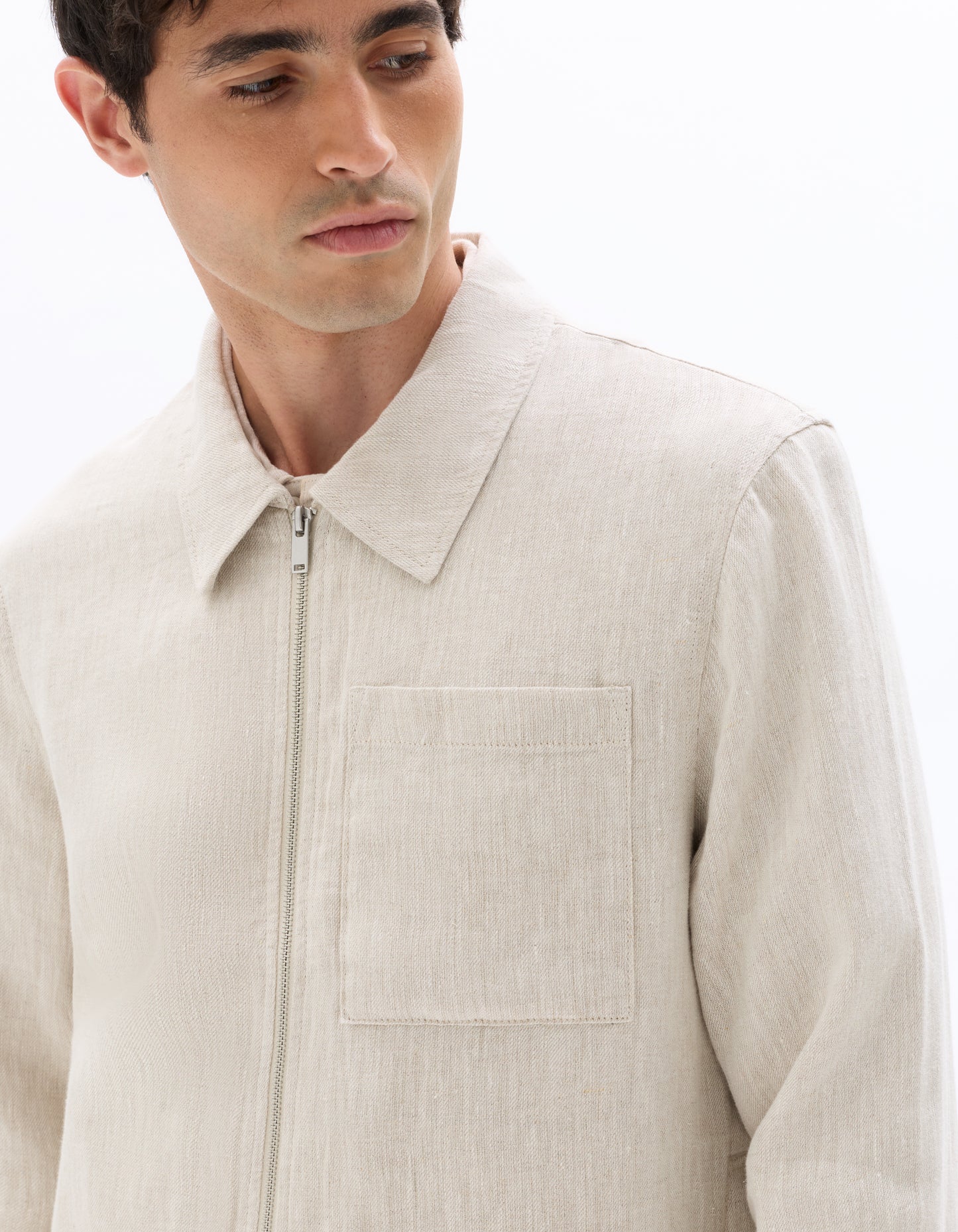 Regular Fit 100% Linen Regular Collar Jackets - Cream