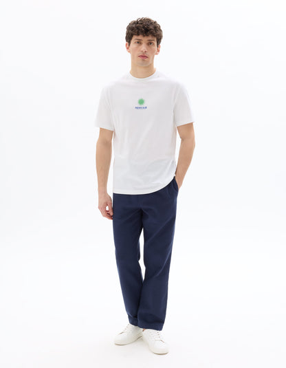 Celio Mens Navy Solid Relaxed Fit Cotton Casual Trouser