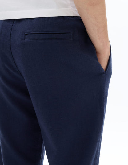 Celio Mens Navy Solid Relaxed Fit Cotton Casual Trouser