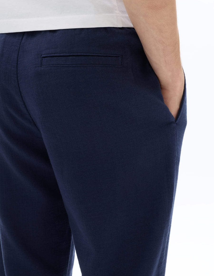 Relaxed Fit 100% Cotton Casual Trousers - Navy Blue