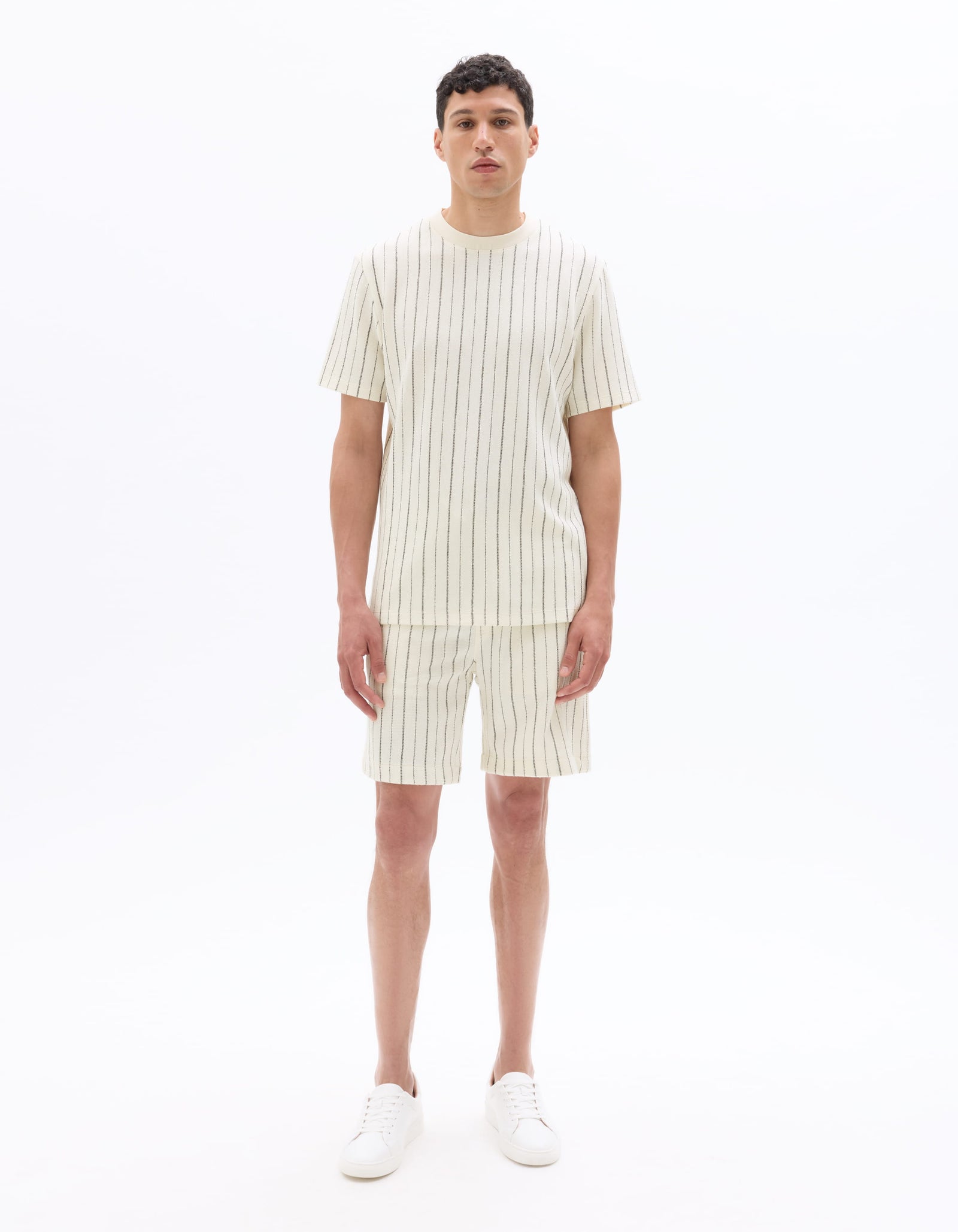 Celio Mens Off-White Solid Boxy Fit Cotton T-Shirts