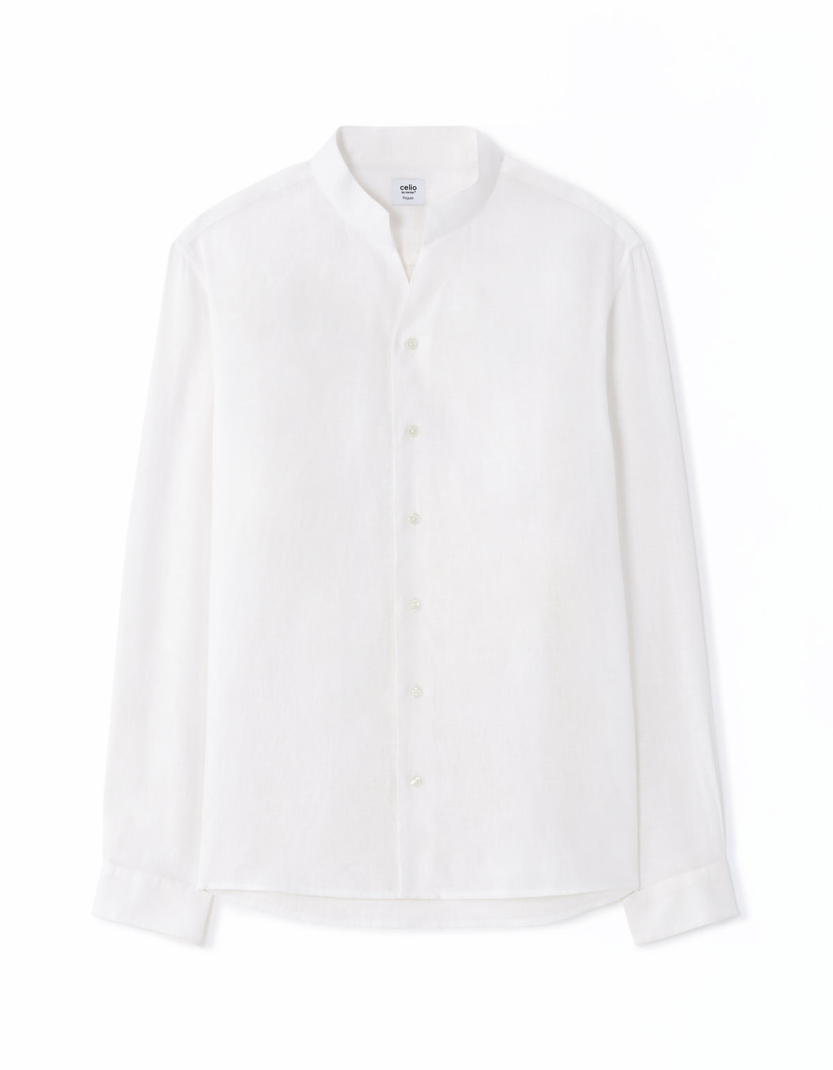 Regular Fit 100% Linen High Collar Shirt - White