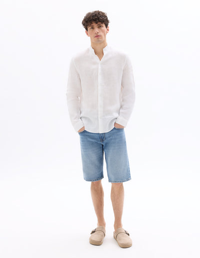 Celio Mens White Solid Regular Fit Linen Shirts