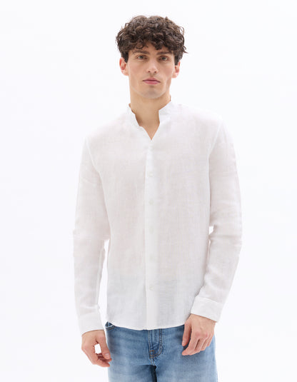 Celio Mens White Solid Regular Fit Linen Shirts