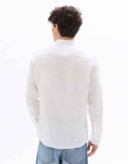 Celio Mens White Solid Regular Fit Linen Shirts