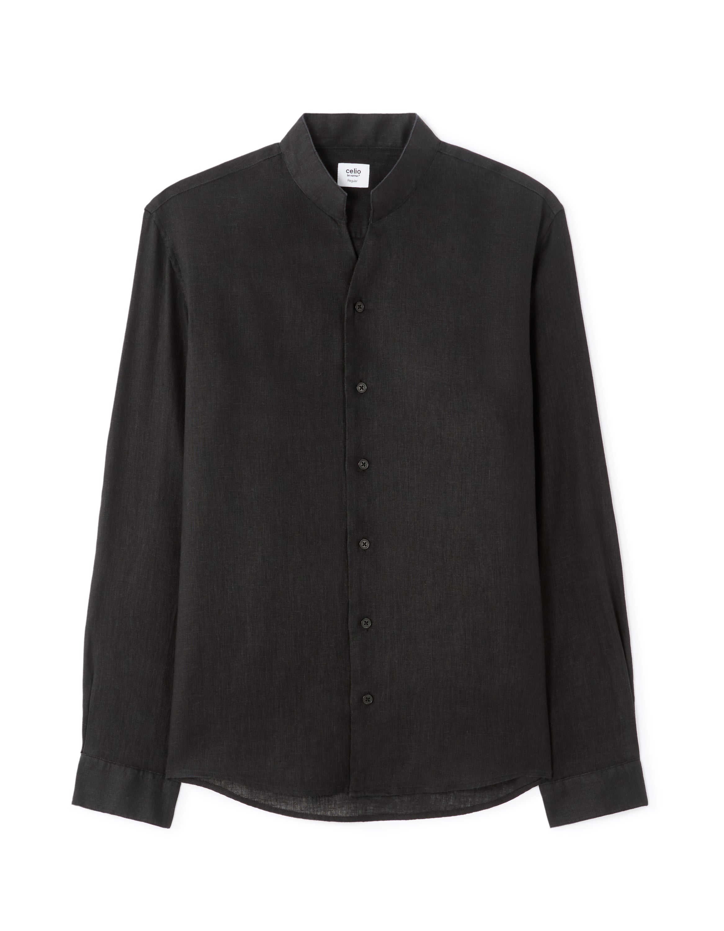 Regular Fit High Collar Shirt - Black