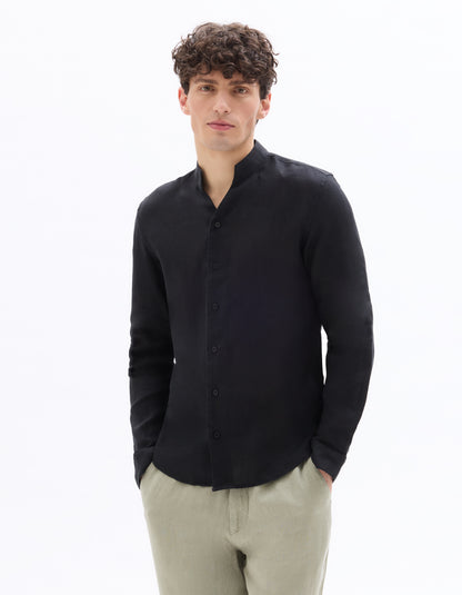 Celio Men Black Solid Regular Fit 100% Linen Shirts