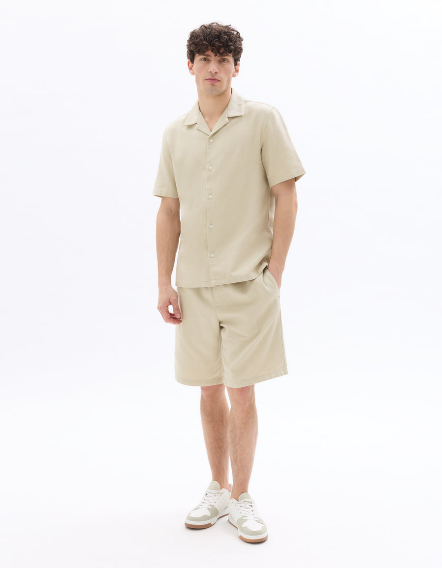 Celio Solid  Cotton Beige Shirt