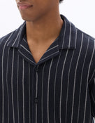 Regular Fit 100% Cotton Cuban Collar Shirt - Navy Blue