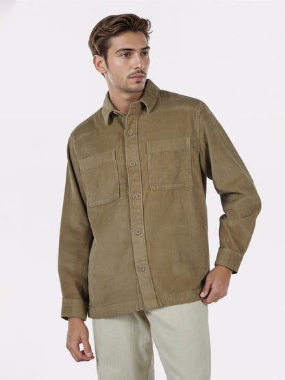 Celio* Men Olive Solid Overshirt Cotton Shirts