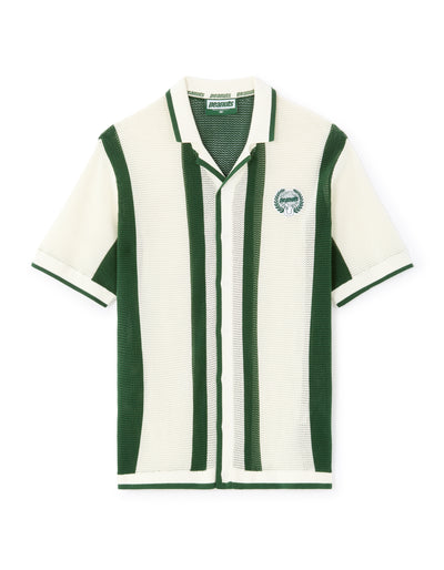 Peanuts Regular Fit 100% Cotton Cuban Collar Striped Shirt - White & Green