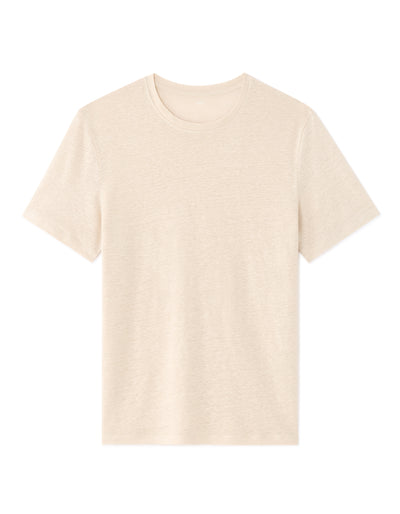 Celio*  Solid Regular Fit-100% Linen Roundneck T-Shirt-Light Beige