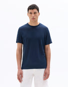Celio Mens Blue Solid Regular Fit Linen T-Shirts