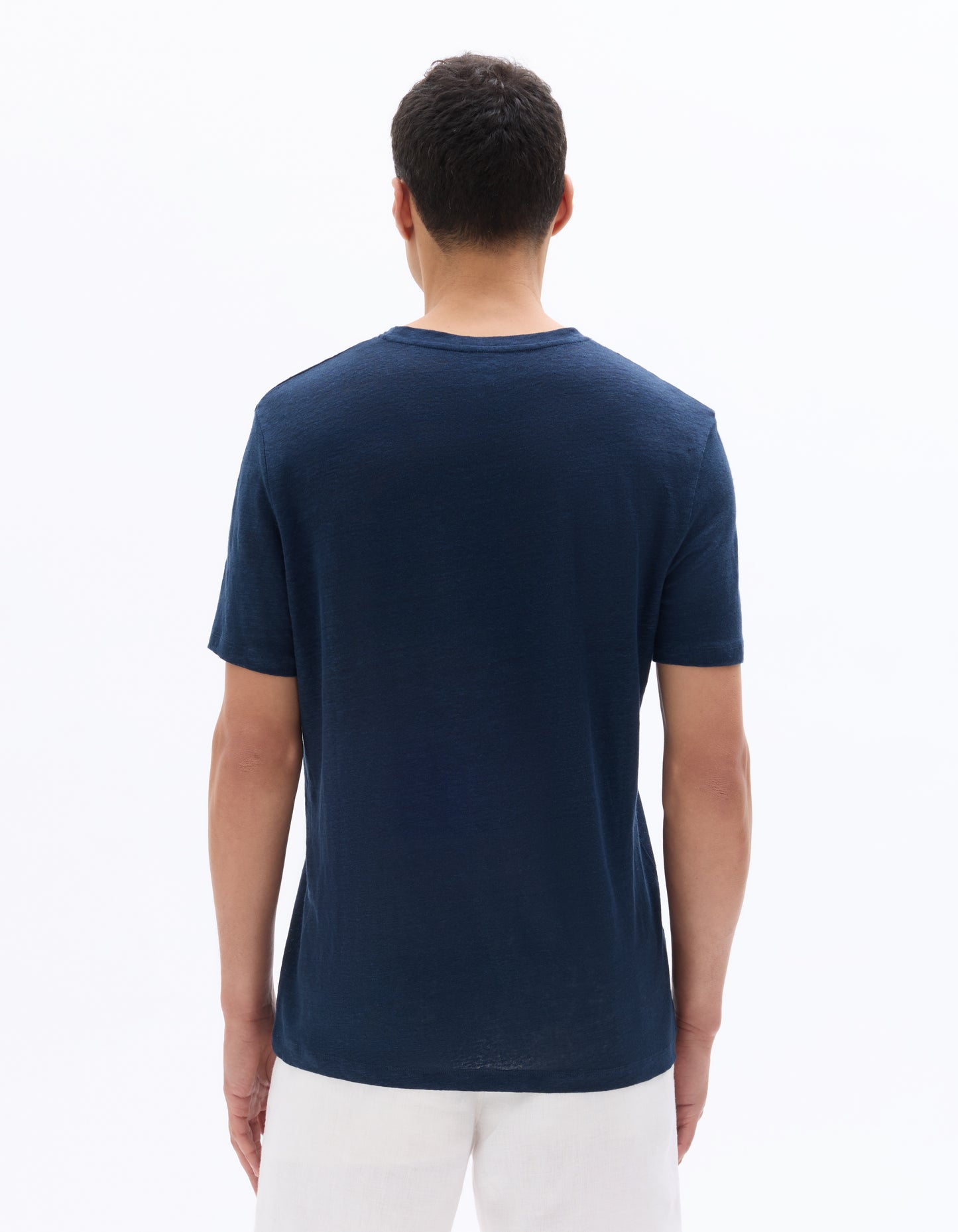 Celio Mens Blue Solid Regular Fit Linen T-Shirts