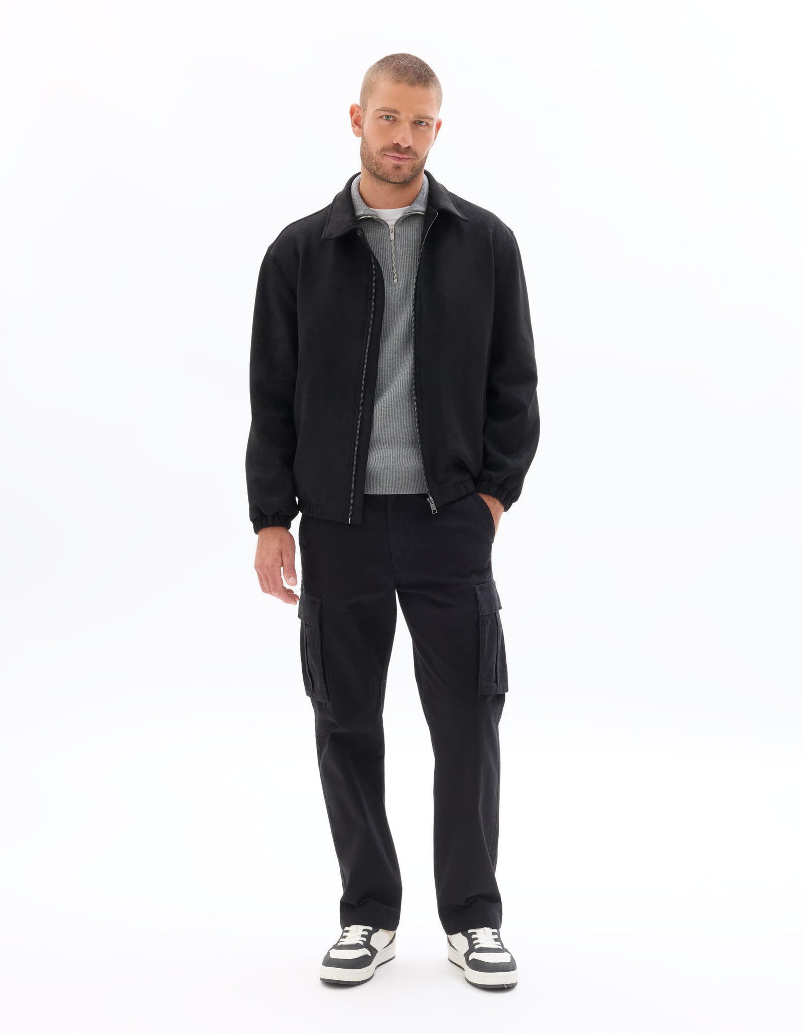 Regular Fit 100% Polyester Spread Collar Jacket - Black