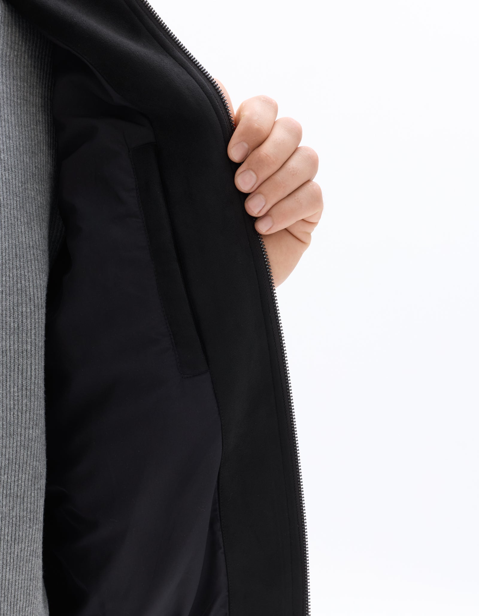 Regular Fit 100% Polyester Spread Collar Jacket - Black