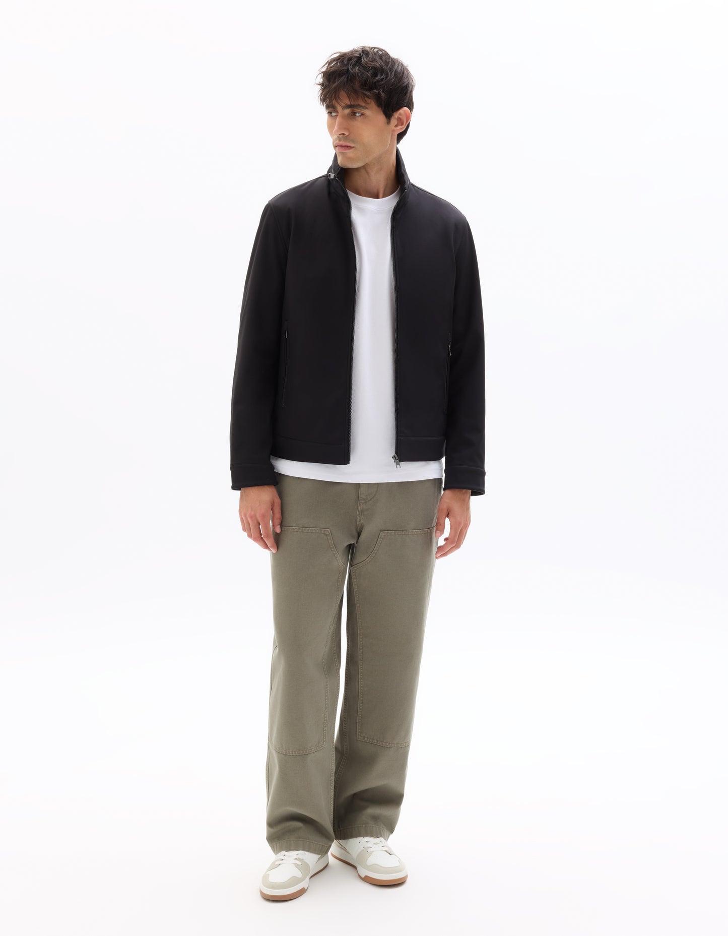 Regular Fit 100% Polyester Mock Jacket - Black