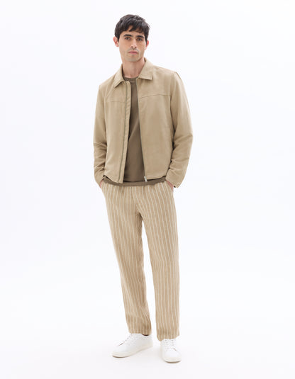 Celio Solid Straight Fit Linen Brown Trousers