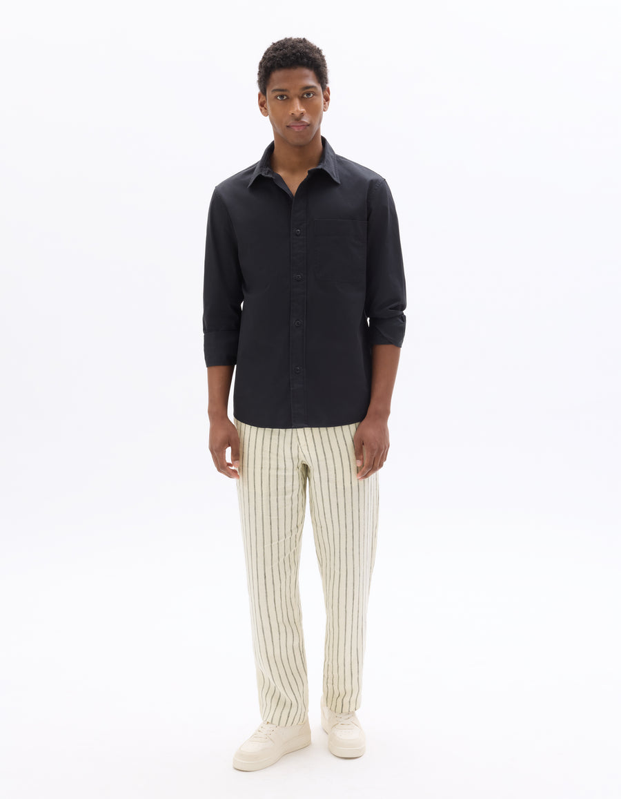 Celio Solid Straight Fit Linen Off-White Trousers