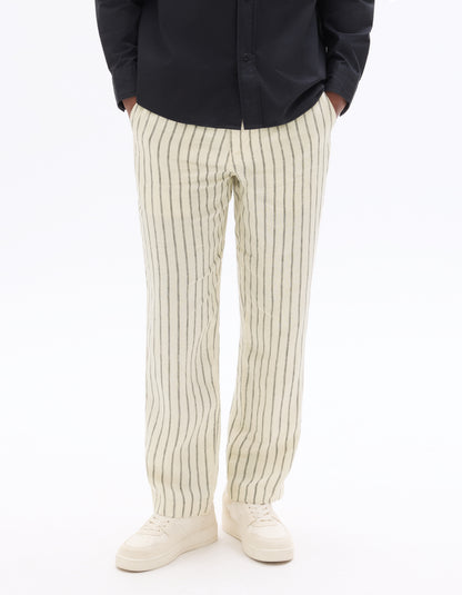Celio Solid Straight Fit Linen Off-White Trousers