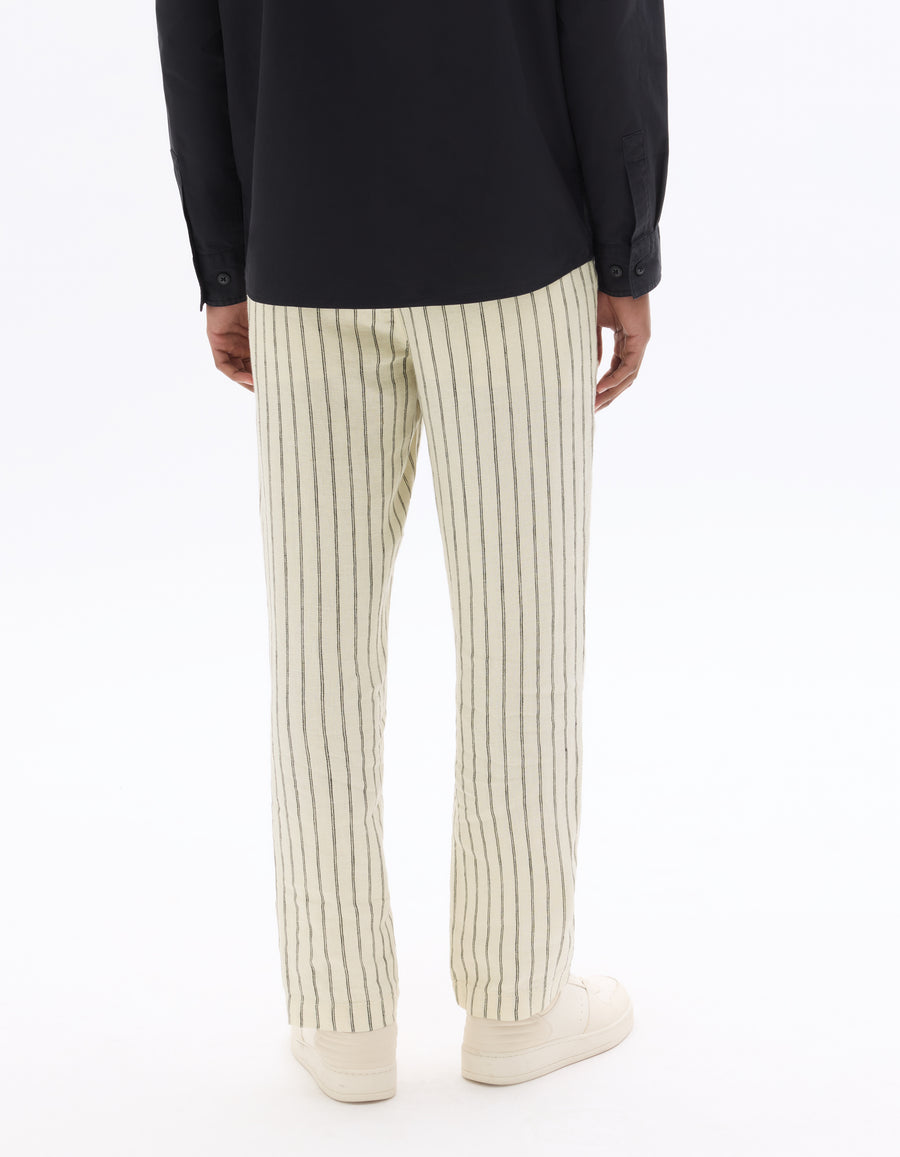Celio Solid Straight Fit Linen Off-White Trousers