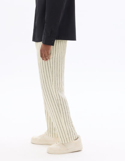 Celio Solid Straight Fit Linen Off-White Trousers