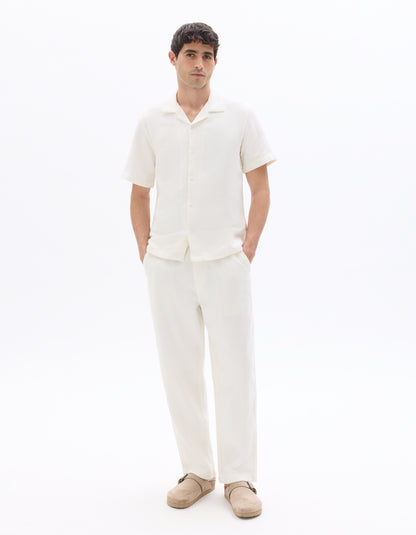 Celio Mens White Solid Straight Fit Cotton Casual Trouser