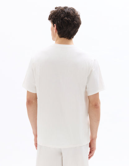 Celio Mens Off White Solid Boxy Fit Cotton T-Shirts