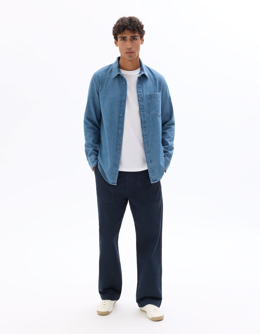 Regular Fit 100% Cotton Solid Spread Collar Shirts - Blue