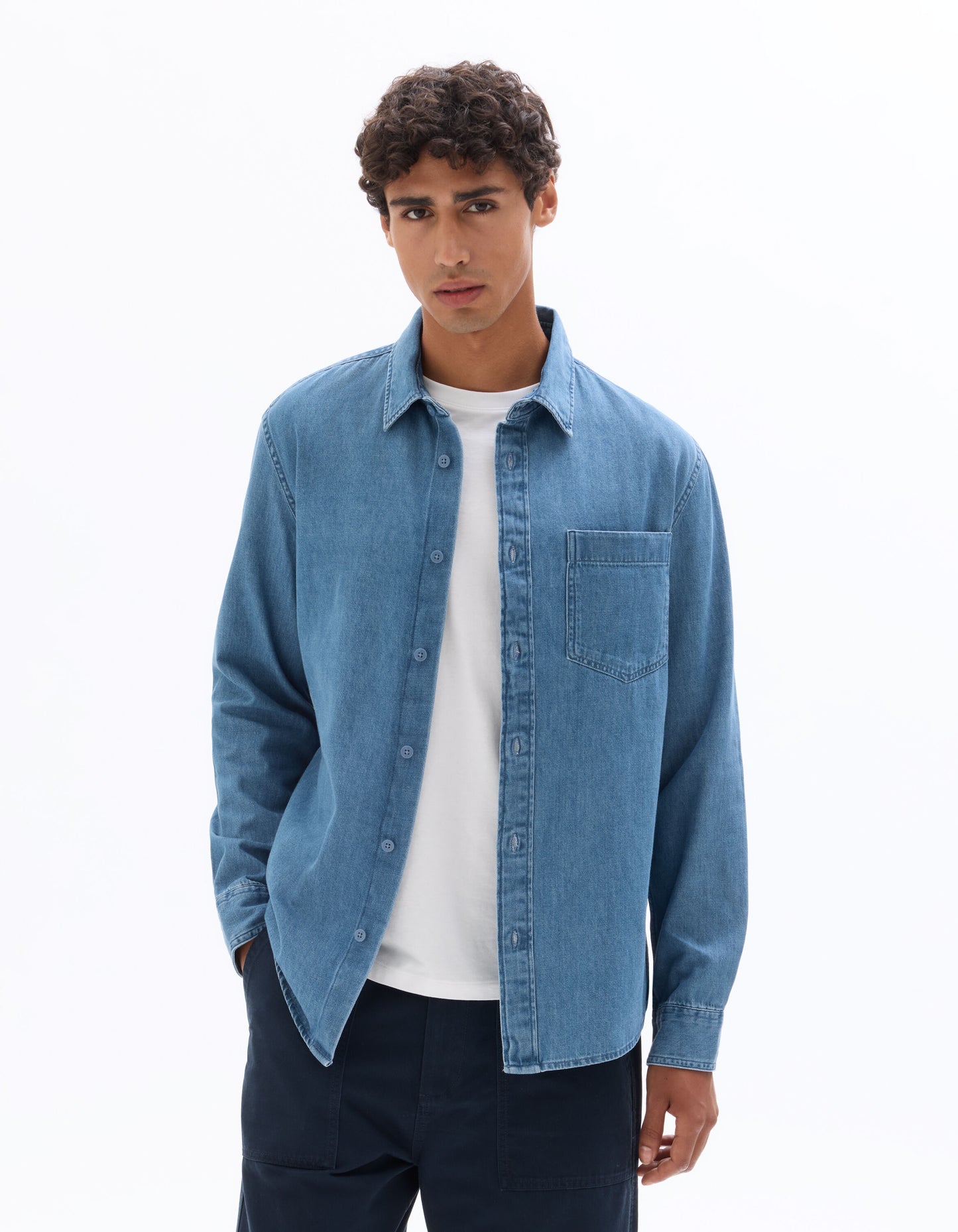 Regular Fit 100% Cotton Solid Spread Collar Shirts - Blue