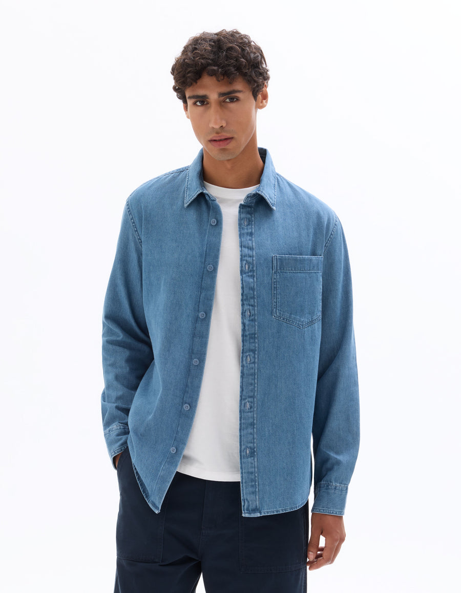 Regular Fit 100% Cotton Solid Spread Collar Shirts - Blue